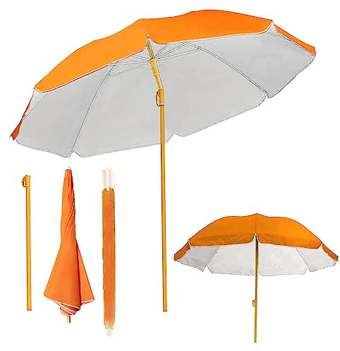 SET di OMBRELLONE da Spiaggia Mare Inclinabile 180CM+PICHETTI/TRIVELLA Ombrellone+APPENDIABITI+SACCA PVC,Obrellone da Balcone/Giardino/Terrazzo/Piscina/Pesca Esterno Antivento Portabile Arancione