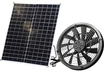 SUNYIMA Ventilateur solaire résistant aux intempéries 20 W avec ventilateur CC pour petits poulailler, serres, abris de jardin, maisons pour animaux domestiques, échappement de fenêtre