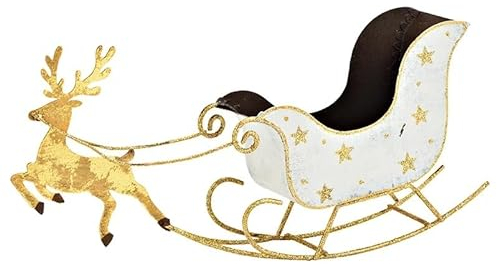 Generisch Schlitten aus Metall weiß Gold Weihnachtsdeko Rentierschlitten