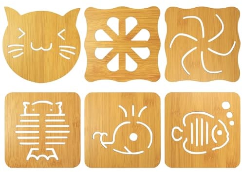 Wood Trivets Coasters, 6pcs Heat Resistant Trivet Mat for Pans, Wood Coasters for Drinks, Kitchen Heat Resistant Hot Pads Trivet, Wooden Trivets for Hot Dishes Hot Pot Teapot Tabletop Protection