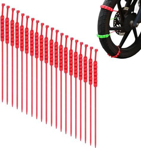 MoguGo 20 stücke Motorräder Reifen Kette Skid Winter Fahrrad Schneeketten, Wiederverwendbare Anti-Schneeketten,Notfall-Schneereifenketten, Universal-Reifenkabelgurte für Motorräder (Rot)