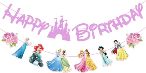 Happy Birthday Banner, Prinzessin Geburtstagsdeko, Happy Birthday Girlande, Geburtstagsbanner Kinder, Rosa Kindergeburtstag Deko, Geburtstag Party Deko für Mädchen, Junge