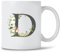 Seriously Frank Personalised Floral Initial Coffee Mug, Grey Text, A-Z Letters of The Alphabet Decorated with Flowers (Initial D)