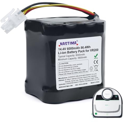 NASTIMA 14,4V 6000mAh Li-Ion Akku Kompatibel mit Vorwerk Kobold VR200, Art.-Nr. 20884-1, Staubsauger-Akku mit BMS