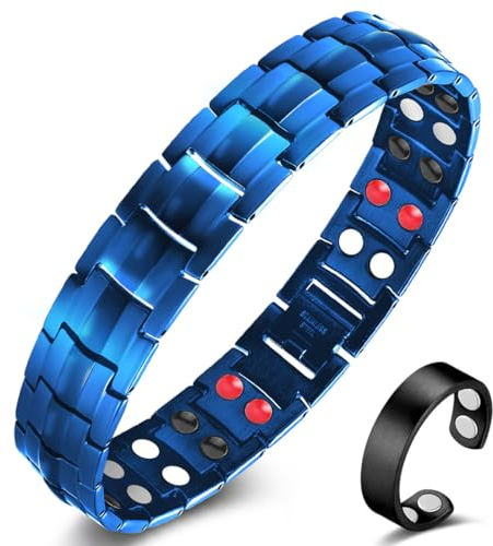 Cigmag Lymphdrainage Magnetarmband Herren 4 Elemente Ultrastarke Magnete Titan verstellbar mit Entnahmewerkzeug und Geschenkbox (Blau)