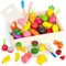 Cuisine Enfant en Bois Fruits et Legumes Jouets Jeux de Cuisine Accessoires Alimentaires Jouets Éducatifs Montessori Cadeau pour Anniversaire pour Garçons Filles (37 Articles)