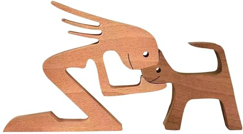 JVHLOV Holzschnitzerei, Handgefertigte Holzstatue, Kätzchen und Menschen Statue Skulptur, Holzskulptur Ornamente (Frau)