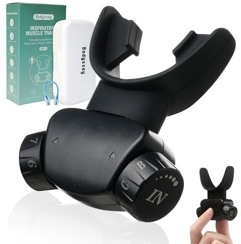 Bodyssey Entrenador respiratorio ajustable, dispositivo de ejercicio de respiración de mano con boquillas dobles, ajustes de resistencia independientes para mejorar las técnicas de respiración (negro