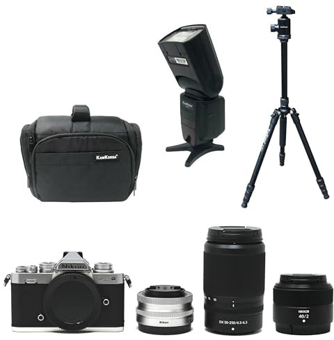 KamKorda Camera Bag + Flash + Tripod + Z fc Mirrorless Digital Camera + Z 16-50mm + Z 50-250mm + Z 40mm f2 Lenses, 20.9MP DX-Format CMOS Sensor, UHD 4K and Full HD Video Recording + 2 Year Warranty