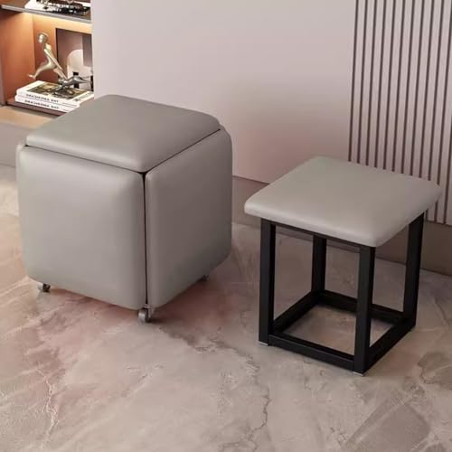 5-in-1-Sitzgelegenheit aus PU-Leder, stapelbarer Sofastuhl, Hocker, moderner Ottoman-Würfel mit Lenkrollen, Partyhocker, Teetischhocker, Fußstütze, stapelbare Bank (Farbe: /Grau, Größe: 35