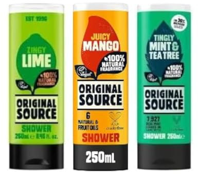 MM Original Source Shower Gel Variety Pack 250ml - 3 Pack (Lime, Mango, Mint) | Vegan Body Wash with Natural Fragrances | Refreshing & Hydrating Shower Gel for Daily Use | Cruelty-Free Skincare