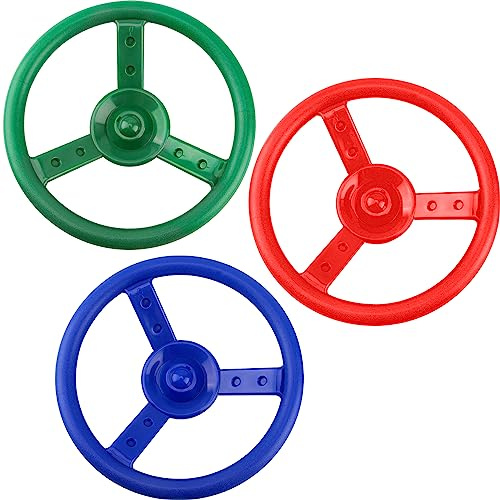 3 Pack Kids Playground Steering Wheel Plastic Swingset Playset Wheel Toys Steering Wheel for Boys Girls Outdoor Backyard Treehouse (Color Set 2)