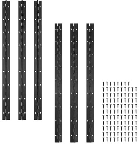 6 Pack Continuous & Piano Hinges,18 inches Black 304 Stainless Steel Hinges 0.04 Thickness Heavy Duty Continuous Hinges with Holes for Pianos，Door，Wooden Boxes，Cabinet. (18inch/45cm)