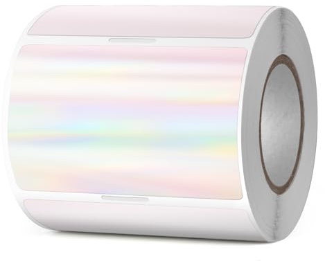 YIKIADA Holographic Thermo Etiketten Vinyl 50 × 76 mm Regenbogen Rolle Rechteckig Selbstklebend Adressaufkleber Wasserdicht Name Aufkleber für Logo Barcode QR Code DIY 300 Stück