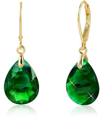 ALEXCRAFT Leaveback Drop Tropfen Ohrringe Gold Hängend mit Grün Zirkonia Goldene Creolen Damen Klein für Frauen Freundin Mama