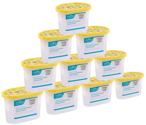 Ashley Dehumidifier 500ml Pack of 10 - Lemon - Interior Condensation Moisture Remover Mildew Absorber for Damp, Mould, Kitchen, Caravan, Car, Home, Bedroom, Wardrobe, Garage, Bathroom, Basement