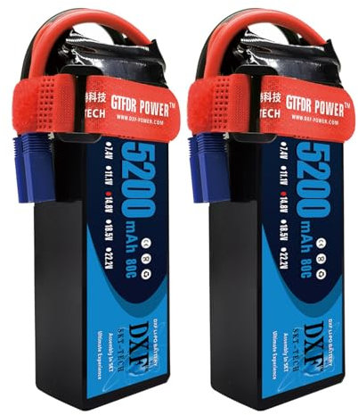 DXF Batterie lipo 4s 14,8v 5200mah 80c ec5 - Haute Performance pour modèles rc 1/10 et 1/8 - lipo 4s Compatible Bandit,axial et Plus -2 Paquets idéale pour Une Puissance et Une durabilité maximales