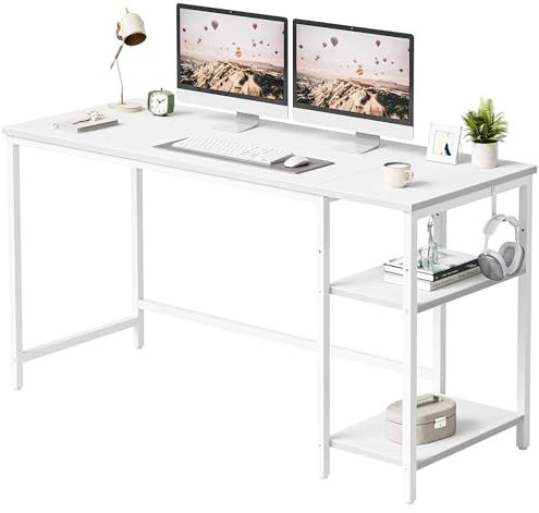 CubiCubi Computer Desk, 140 x 48 cm Office Desk with Reversible Storage Shelves, Small Table Modern Style for Study, Bedroom, Living Room, White
