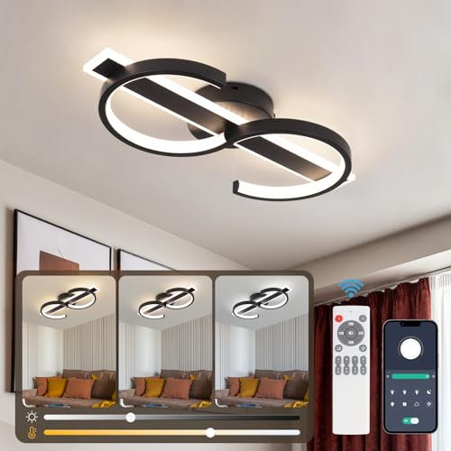 Vloitgol LED Deckenleuchte Dimmbar 45cm 35W Deckenlampe Schwarz Wohnzimmerlampe mit Fernbedienung Moderne Deckenleuchte LED Schlafzimmerlampe Arbeitzimmer Büro Modern Led deckenbeleuchtung - Schwarz