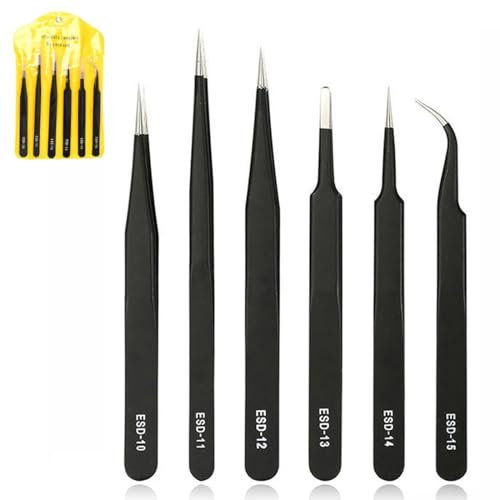 6 Pinzas de cerámica de precisión,uego De Pinzas De Precisión,ESD Anti-estática Acero Inoxidable Pinzas,Tweezers Industriales Para Electrónica, Joyería, Artesanías, Trabajos De Laboratorio