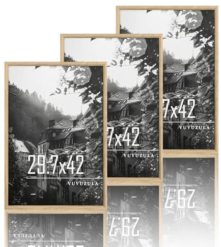 VUVUZULA Bilderrahmen A3 Holzrahmen Holz 30x42cm Fotorahmen Eiche MDF Rahmen 3er Set DIN A3 Urkunden Posterrahmen Natur