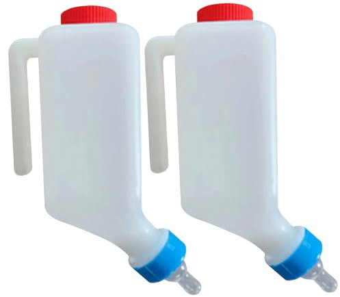 Ssguopte 2Pcs Baby Bottles, 800ml Lamb Baby Bottle with Scale Hanging Plastic Milk Feeder Bottle Little Goat Calf Sheep Nursing Bottle with Handle