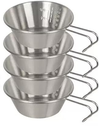 Camp Bowl Travel Sierra Cup Outdoor Portable Tableware Equipment 4pcs Set(18.6oz, 10.15oz),304 Stainless Steel Foldable & Lockable Handle Carry Sturdy Lightweight Picnic,Hiking, Backpacking Outdoor