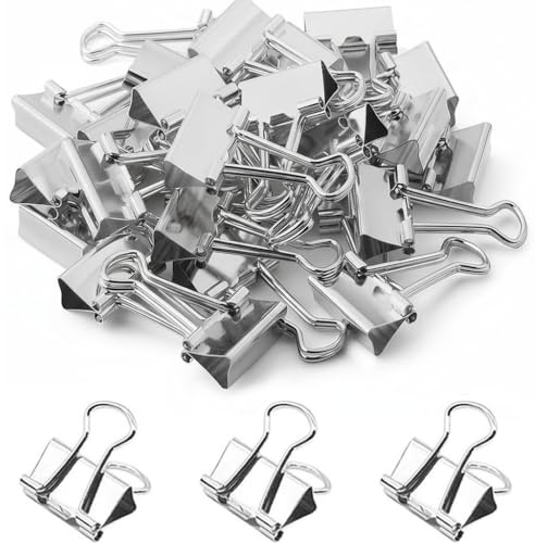 50 Stück Silber Foldback Klammern, 32 mm Große Papierklammern Metall, Vielzweckklammern Foldbackklammern Big Large Silver Binder Clips für Schule Büro Briefpapier Notizen Haushal