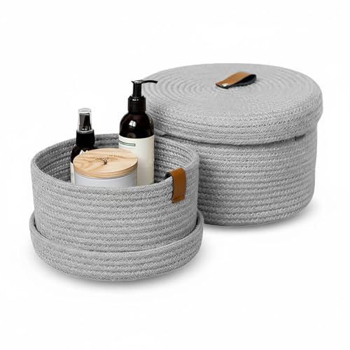 Oriental riverkit Körbe mit Deckel, Gewebter Aufbewahrungskörbe (Grau)