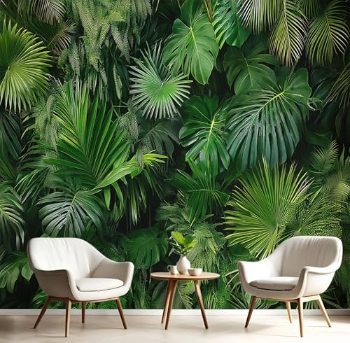 GSAEIMCT Papier Peint Photo Vert Feuilles De Palmier Denses Atmosphère De Forêt Tropicale Effet 3D Poster Tableaux Photo Muraux Utilisé Pour Salon Chambre Chambre D'Enfant Décoration Murale,150X105Cm