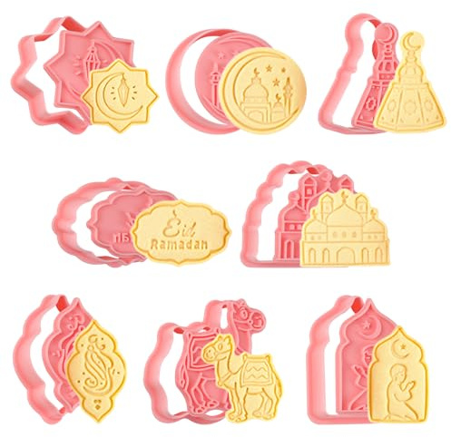 Bigqin 8 Pcs Emporte Pièce Aïd al-Fitr, Moule à Biscuits Ramadan, Emporte-pièce Musulman Ramadan Kareem pour l'Aïd al-Fitr, Moule Biscuit Forme 3D pour Fondant Pâtisserie DIY Décoration