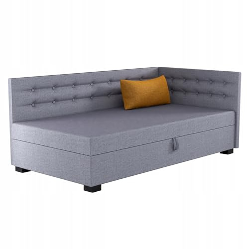 TAPCZANY24 - Boxspringbett Olaf+ 103x198 cm mit Schaumstoff Matratze | Bett mit Matratze, Polsterbett mit Bettkasten, Gepolstertes Einzel Bett, Schlafsofa - Grau