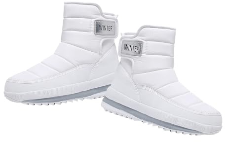 Stivale Alto Donna Stivali con Tacco Invernali Foderati in Pelliccia Suole Impermeabili Scarpe Texani Alti Casual Comodi Bassi (Bianco,40)