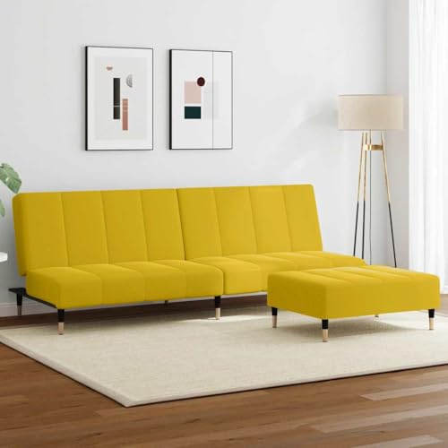 RMIHSJG Canapé-lit, 2 places, avec repose-pieds, en velours, jaune, pour salon