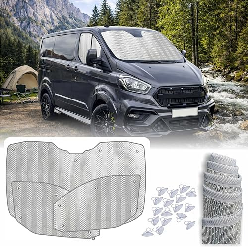MJS Internal Thermal Windscreen & Window Cover Set Compatible with Ford Transit Custom 2012-2023 (3PCS) Campervan Cab Window Thermal Screen Sunshade Winter Insulation