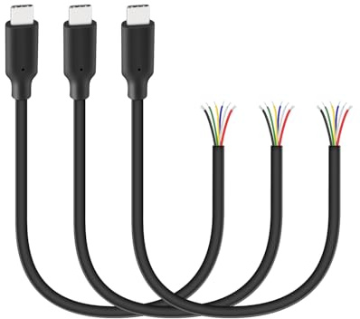 GELRHONR 30cm USB C to 6 Pin Bare Wire, 5V/5A Type C Male Plug to 6Pin Pigtail Open End Cable, Power and Data Transfer for USBC Equipment Replacement, Repair, DIY,3 Pack