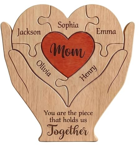 Heart Wooden Puzzle, Family Home Table Decor, 1.8cm Heart Shape Table Sign Decor for Family Bonding Display, Interlocking Puzzle Design with Decorative Stand Function for Living Room, Birthday Gift