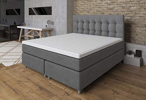Tesla Dreams Boxspringbett 180x200 Ronda, 7 Zonen Taschenfederkern-Matratze H2/H3, gratis Montage, Topper Komfortschaum, Unterbau Taschenfederkem, Grau