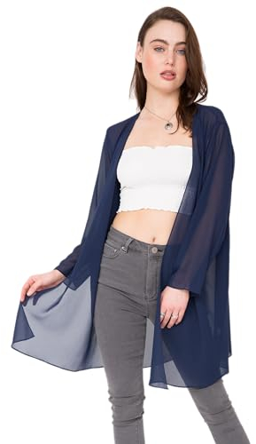 likemary Long Sheer Cardigans for Women UK - Elegant Chiffon Kimono Cover Ups - Ladies Lightweight Duster Jackets Open Front - Blue XL
