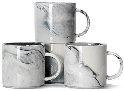Smilatte 320ml stapelbare Kaffeetassen aus porzellan, M101 personalisiert Marmor Keramik Tasse für Boy Girl Lover, set 4er, grau