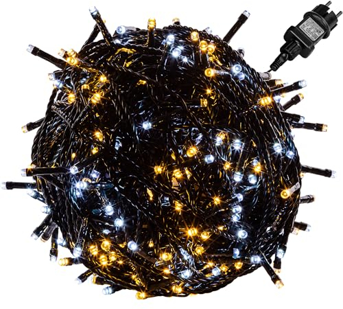 VOLTRONIC LED Lichterkette, IP44, Modell- und Farbwahl, 200 LEDs, Grünes Kabel, kaltweiß/warmweiß