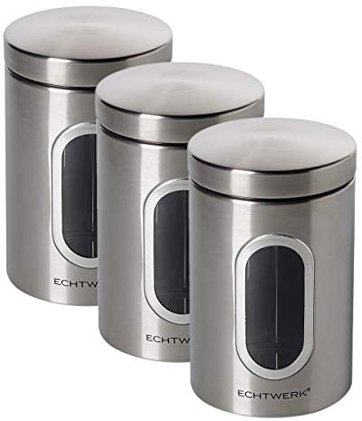 ECHTWERK Vorratdose Stilvolle Vorratsdosen 3er Set-Brushed, Zur Aufbewahrung von Mehl/Zucker/Müsli/Tee, Metalldose mit luftdichtem Deckel und großem Sichtfenster, Eisen, 3