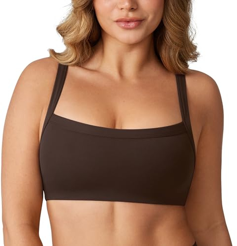 UNISSU Hugcurve Adjustable Sports Bra Square Neck Wireless Padded Yoga Workout Tops Clay Brown Small
