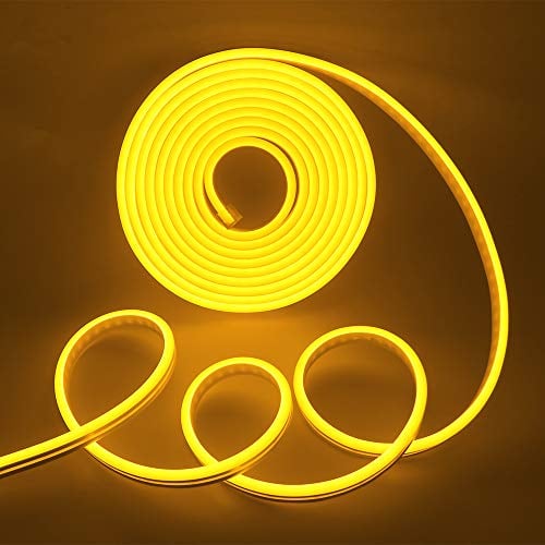 XUNATA Neon LED Streifen, 5M 12V 2835 600Leds LED Strip Wasserdicht Diffusion Flexibel LED Lichtband Schlauch+5A Netzteil (Gelb)