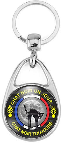 Badgmania Porte Clés Métal 2 Faces Logo 3cm Ecusson Chat Noir Un Jour Chat Noir Toujours Ecriture Jaune Chat sur Lune