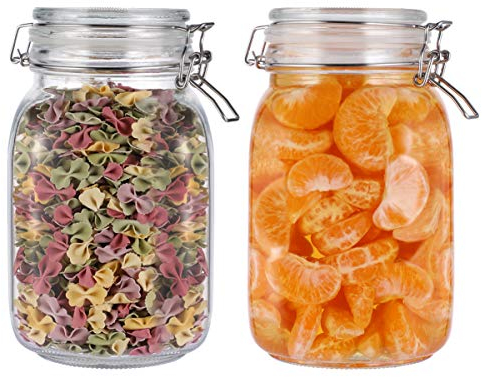Gläser mit Bügelverschluss 2 teilig,Füllmenge 1.5L, Einmachgläser/Vorratsgläser/Aufbewahrungsgläser mit Deckel und Drahtbügel zum luftdichten Aufbewahren