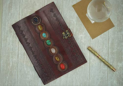 OVERDOSE Leder Journal Seven Stone Journal Buch sieben Chakra mittelalterlichen Stein geprägt handgefertigte Notebook Office Tagebuch notizbuch a4 - Size 7x10 inches | 17x25 cm