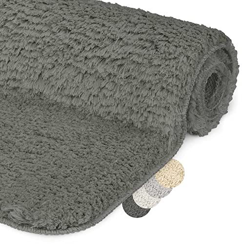 Beautissu Tapis de Bain Absorbant 60x50 cm – Tapis Salle de Bain Antidérapant Tapis de Douche Adapté au Chauffage au Sol – Tapis Douche Absorbant Anthracite Moelleux Extra Épais – BeauMare FL