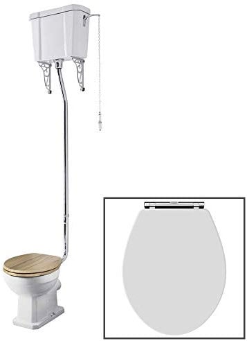 Milano Richmond Traditional White Ceramic Close Coupled Toilet Pan WC and High Level Cistern - White Effect Seat