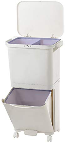 Warmiehomy Dry and Wet Separation Trash Can, Vertical Waste Separation System with Wheels, Recycling Pedal Bin for Kitchen Waste with Large Recycle Compartments, 38L Rubbish Capacity Trash Garbage Can
